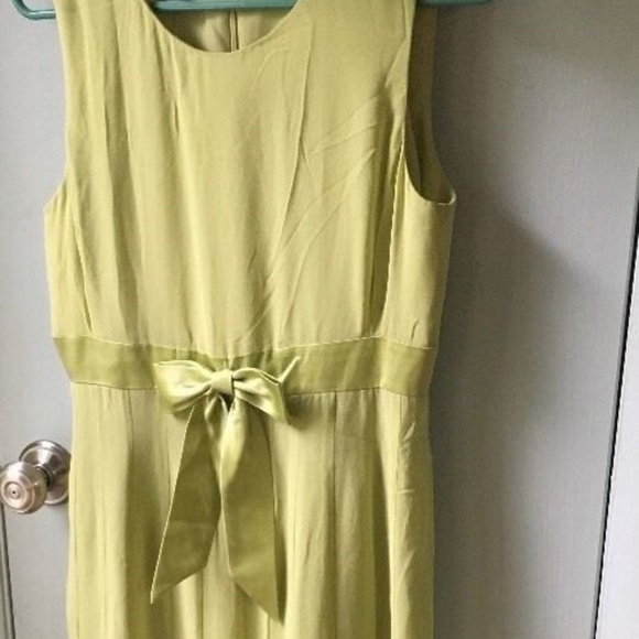 TALBOTS size 6 Green Silk Dress flounced skirt bow - Picture 6 of 6